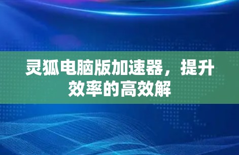 灵狐电脑版加速器，提升效率的高效解